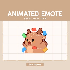 Animierte Emote Fröhlicher Hype Hirsch Feiert - Chibi Cartoon Emote - Gebrauchsfertig - Lustiges Emote
