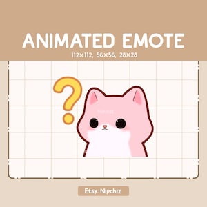 Gesto animado: Gato rosa confundido que intenta resolver algo - Gesto de dibujos animados Chibi - Listo para usar - Gesto divertido