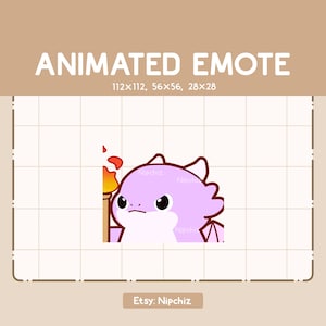 Animated Emote Chibi Purple Dragon Walking and Holding a Torch - Kawaii Funny Emote - Adorable Emote