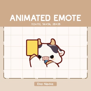 Animated Emote Adorable Chibi Cow Blowing Whistle and Holding a Yellow Card / Ready to Use / Funny Kawaii Emote / Cartoon Cute Emote