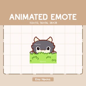 Emote animée cachant un dragon noir apparaît de l'arbuste / Emote dessin animé Kawaii / Emote Chibi pour streamer / Prêt à l'emploi