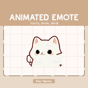 Emote animé coup de poing chat blanc joyeux / Emote adorable Chibi / Emote dessin animé pour diffusion en continu