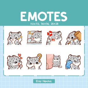 Emotes léopard des neiges / 8 émoticônes mignonnes pour le streaming / Numérique / Lot d'émotes Chibi léopard des neiges