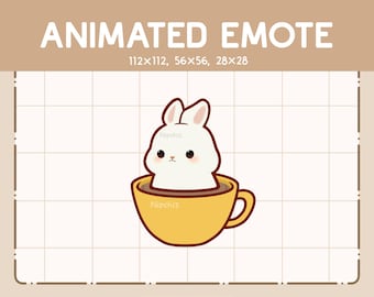 Gesto animado de un lindo conejo dentro de una taza de café / Gesto divertido de Chibi / Gesto para transmisión / Gesto de dibujos animados