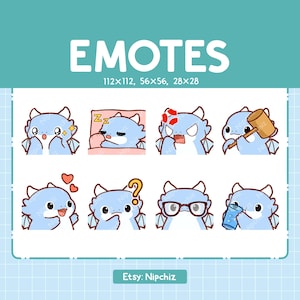 Niebieskie emotikony smoka do streamingu | Kawaii Animal Emoji | (8) Uroczy pakiet niebieskich emotikonów smoka