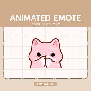 Animated Emote Cute Pink Cat Has a Plan with Scheming Face - Adorable Cartoon Emote - Chibi Kawaii Emote