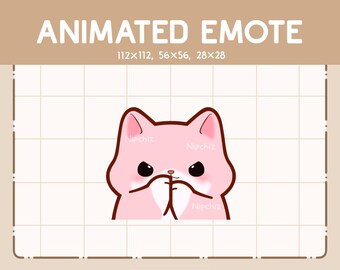 Gesto animado: Lindo gato rosa con cara de intrigante tiene un plan - Adorable emoticono de dibujos animados - Gesto Chibi Kawaii