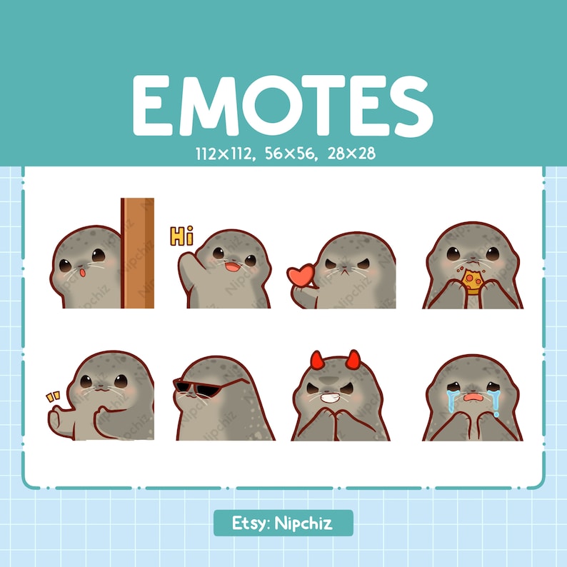 Seals Emotes for Streaming Kawaii Animal Emoji 8 Cute Baby Seals Emote Pack Etsy