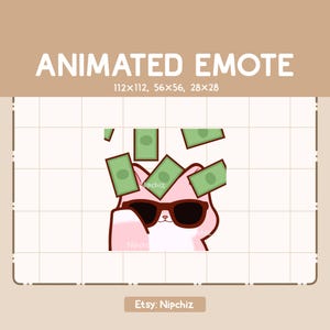 Emote animé mignon chat rose fantaisie avec des lunettes cool - Emote dessin animé Chibi - Prêt à l'emploi - Emote drôle