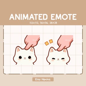 Animated Emote White Cat Getting Pressed on The Head / Adorable Cartoon Emote / Ready to Use / Cute Emote