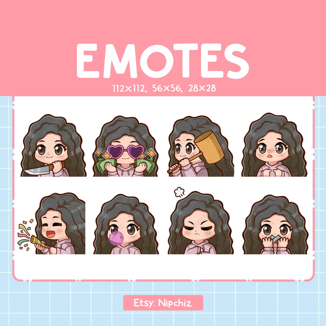 Kawaii Chibi Girl Emotes 8 Cute Emotes for Streaming Curly Black Hair ...