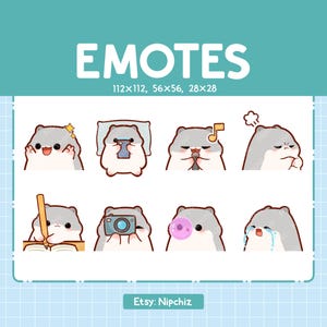 Grey Hamster Emotes for Streaming | Kawaii Animal Emoji | (8) Cute Grey Hamster Emote Pack