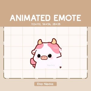 Animated Joyful Pink Cow Punching Emote - Adorable Chibi Emote - Kawaii Cartoon Emote