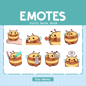 Chibi Bee Emotes do streamingu - (8) kawaii Emotes - Uroczy zestaw emotikonów Bee - Zabawne emotikony