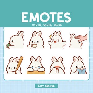 Cute Rabbit Emotes 8 Pack | Chibi Bunny Emotes for Streamer | Kawaii Emoji Set