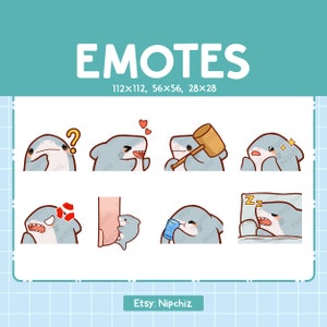 Emotes de tubarão Chibi para streaming - (8) Emotes kawaii - Pacote de emotes de tubarão fofo - Emotes engraçados