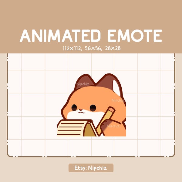 Gesto animado Chibi Fox está tomando nota - Gesto de dibujos animados lindo - Listo para usar - Gesto Chibi para transmisión