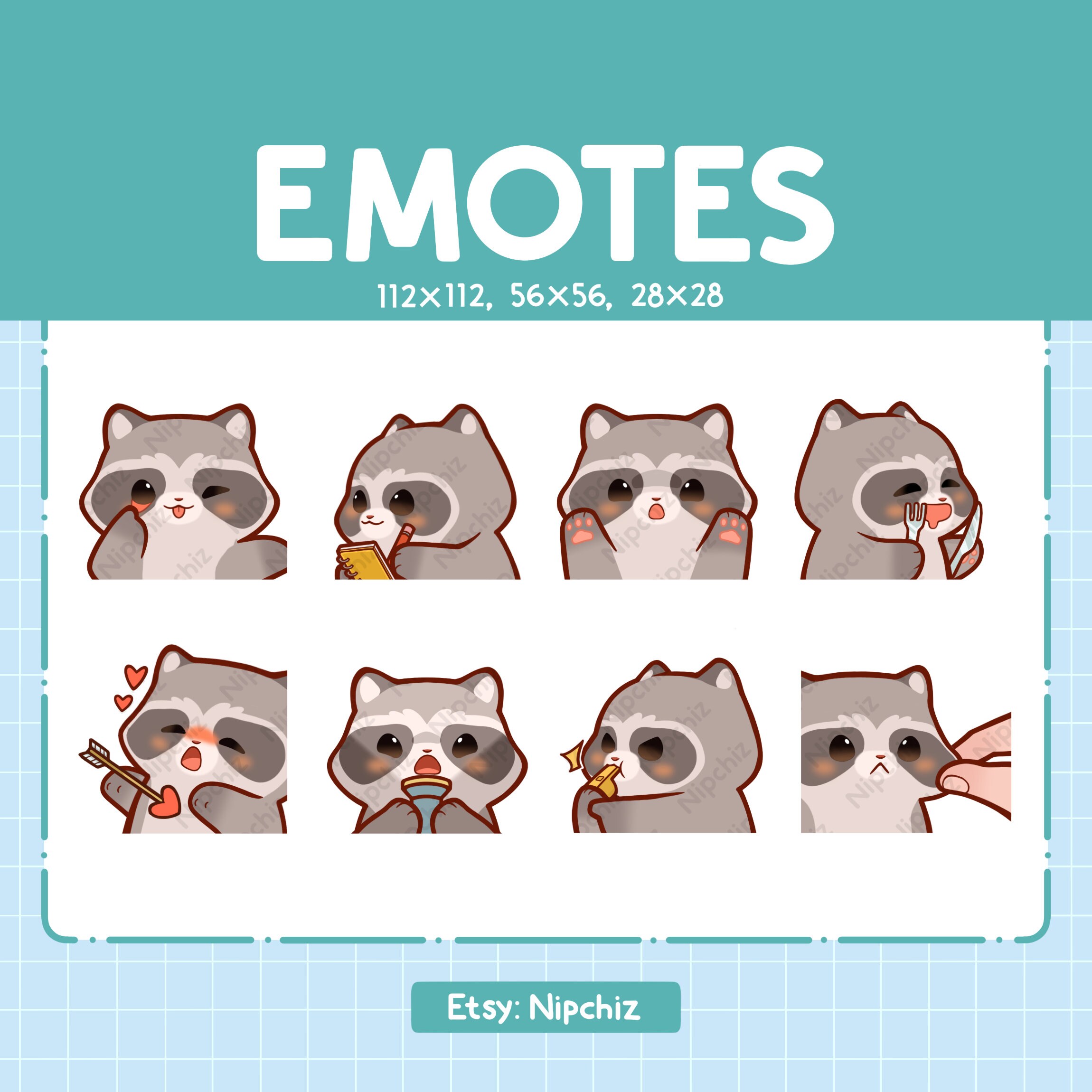 Cute Raccoon Emotes | 8 Emotes for Streamer | Cute Raccoon Emote Pack | Funny Emotes