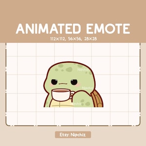 Animated Emote Turtle is Sipping a Cup of Coffee / Adorable Chibi Emote / Cartoon Emote for Streaming