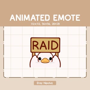 Animated Emote Cute Duck Holding Raid Wooden Sign - Cute Cartoon Emote - Ready to Use – Chibi Emote for Streaming