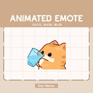 Animated Emote Chibi Orange Tabby Cat is Drinking a Glass Of Water / Funny Cute Emote / Emote for Streaming / Kawaii Emote