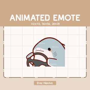 Emoticono animado Tiburón en el volante - Emoticono divertido de dibujos animados - Listo para usar - Emoticono Chibi para transmisores