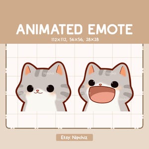 Animated Adorable Gray Tabby Cat Mouth Open Closed Emote - Chibi Emote for Streamer – Cute Cartoon Emote – Ready to Use