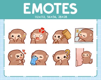 Emotes Monkey / 8 Cute Emotes for Streaming / Digital / Chibi Monkey Emote Bundle