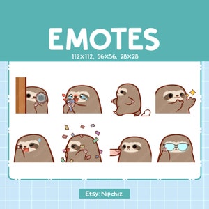 Kawaii Sloth Emotes (8) – Cute Emotes for Streamer – Chibi Sloth Emoji Bundle