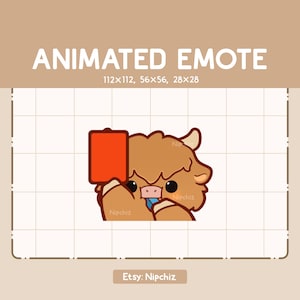 Emote animée Adorable vache des Highlands soufflant dans un sifflet et montrant un carton rouge / Emote drôle mignon / Emote pour le streaming / Emote kawaii
