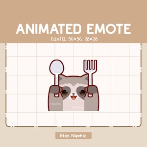 Animated Emote Adorable Raccoon is Holding a Spoon and Fork / Kawaii Cute Emote / Ready to Use / Emote for Streaming