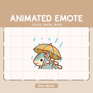 Animated Emote Chibi Dinosaur Ankylosaurus is Holding an Umbrella while it is Raining / Kawaii Cartoon Emote