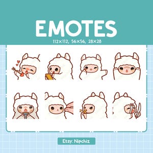Cute Llama Emotes 8 Pack | Chibi Llama Emotes for Streamer | Kawaii Emoji Set