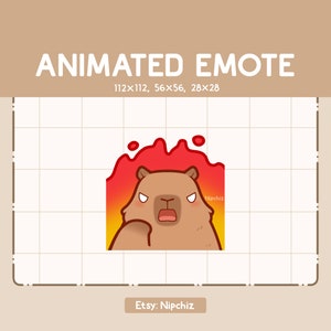 Animated Emote - Kawaii Cute Capybara on Fire - Kawaii Animal Emote - Ready to Use