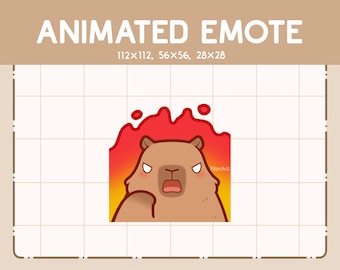 Animated Emote - Kawaii Cute Capybara on Fire - Kawaii Animal Emote - Ready to Use