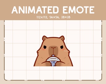 Adorable Kawaii and Cute Capybara Sipping Boba Animated Emote - Funny cute Animal