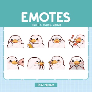 Emotki Białej Kaczki / Uroczy Pakiet Emoji / 8 Emotek Białej Kaczki do Streamingu / Pakiet Emotek