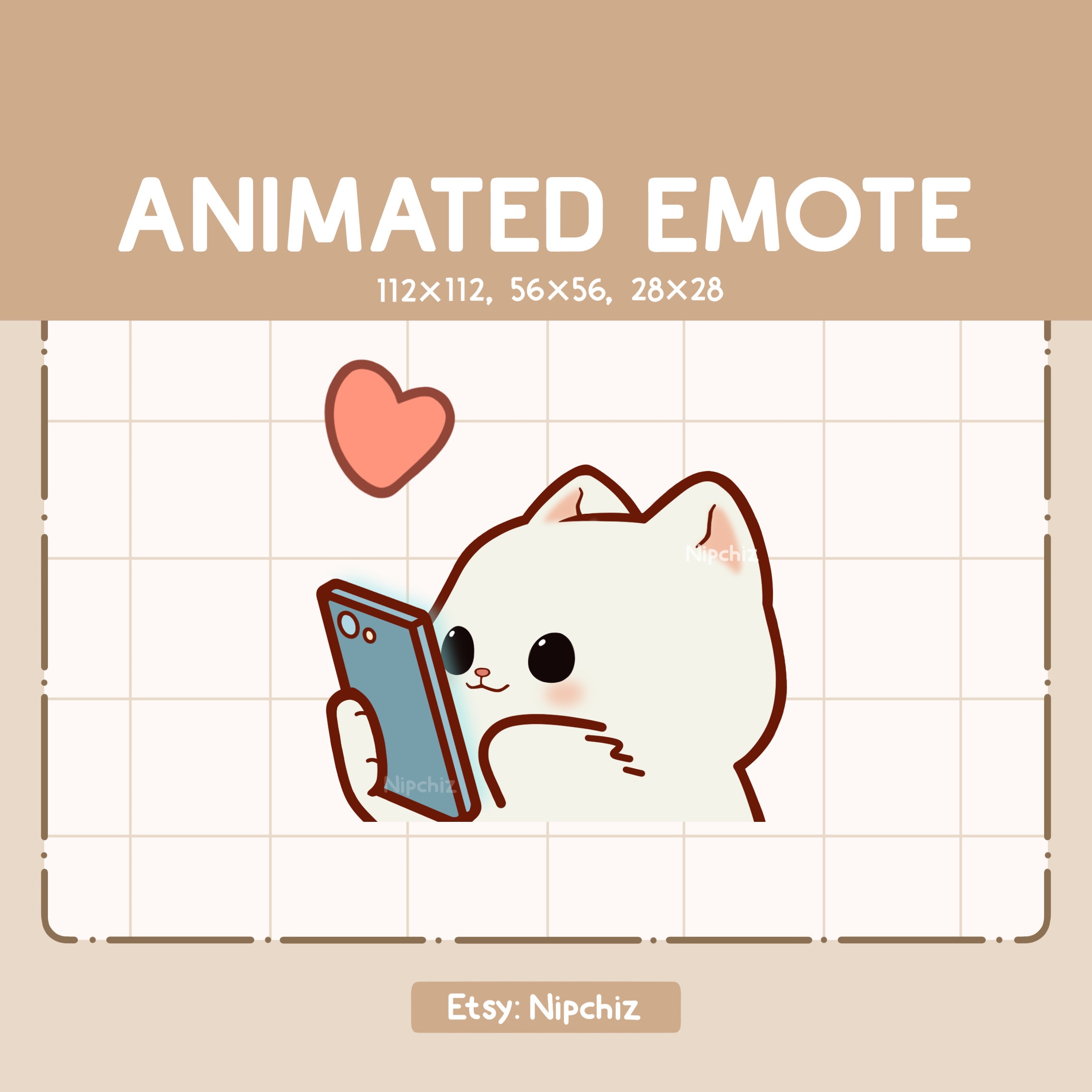 Animated Cute White Cat is Holding and Tapping His Phone / Emote for Streaming / Cartoon Emote