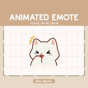 Emote animée Chat blanc qui rit - Emote dessin animé mignon - Prêt à l'emploi