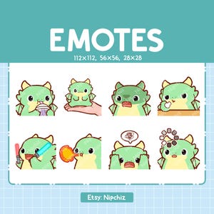 Chibi Green Dragon-emotes för streaming - (8) kawaii-emotes – Kawaii Green Dragon-emotepaket