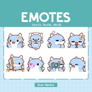 Blue Dragon Emotes | Cute Emoji Pack | 8 Blue Dragon Emotes for Streaming | Bundle Emotes