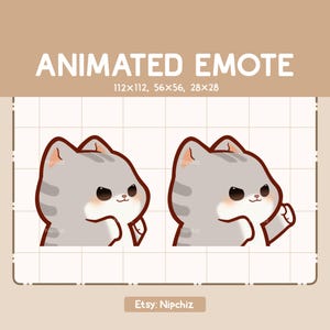 Animated Cute Gray Tabby Cat Punching Fast Emote - Funny Cartoon Emote - Ready to Use - Chibi Emote for Streamer