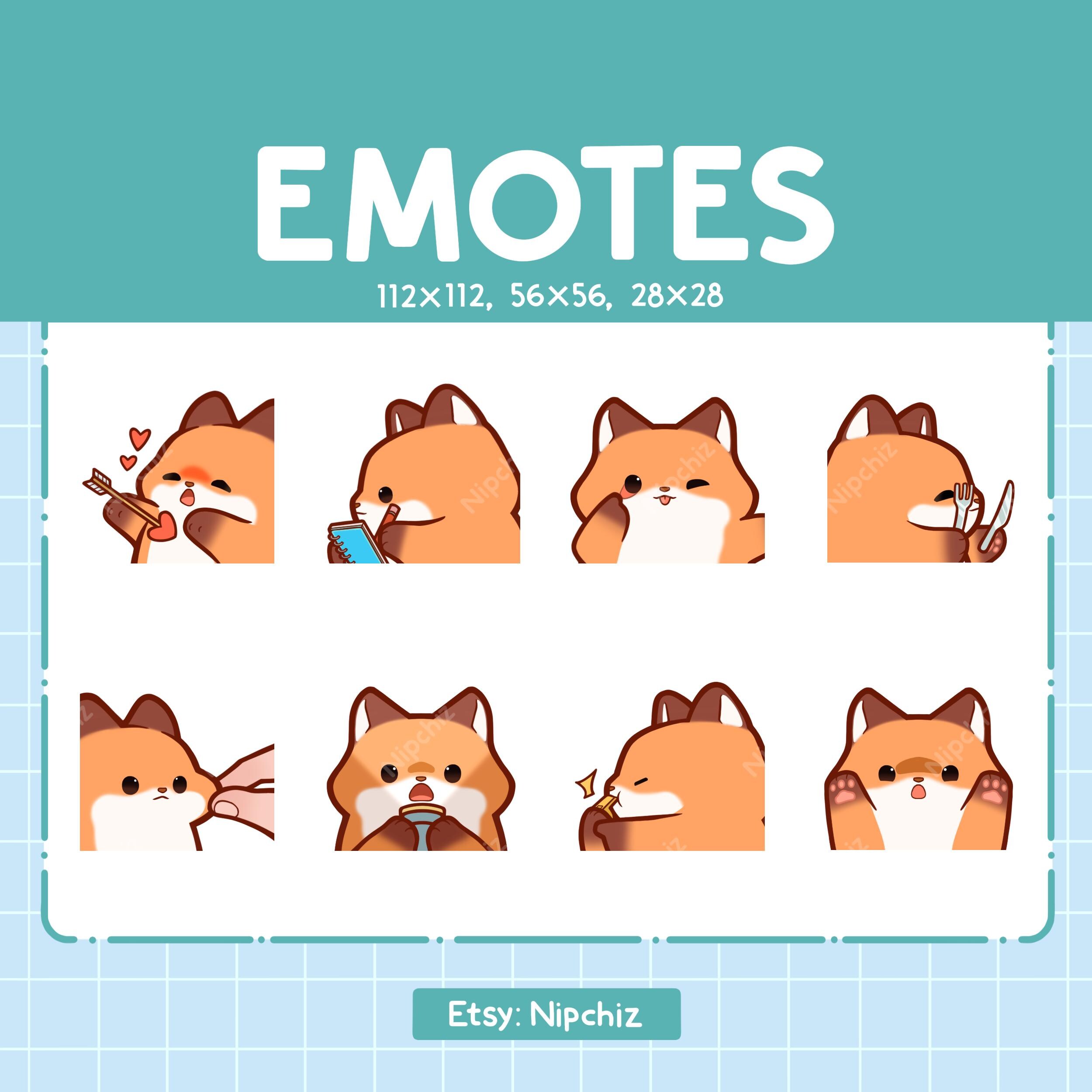 Cute Fox Emotes 8 Pack | Chibi Fox Emotes for Streamer | Kawaii Emoji Set