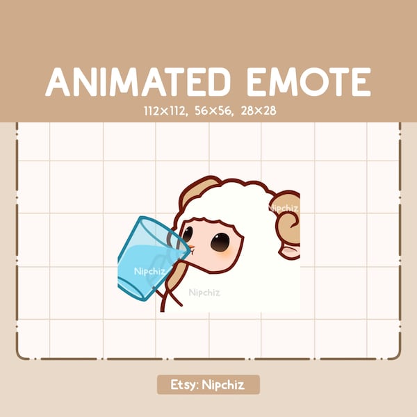 Animated Emote Chibi Sheep Is Drinking a Glass Of Water / Adorable Chibi Emote / Cartoon Emote for Streaming