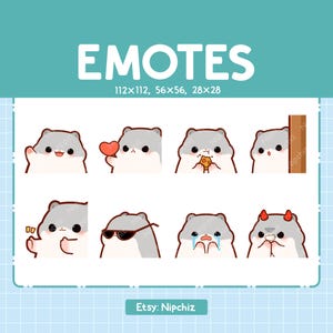Grey Hamster Emotes / 8 Cute Grey Hamster Bundle / Emotes for Streamer Kawaii Emoji Pack