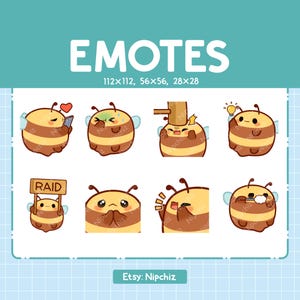 Emotes abeille / 8 émoticônes abeille mignonnes / émoticônes kawaii / prêt à l'emploi / lot d'emoji drôles