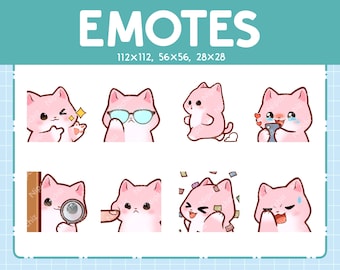 Emoticones de gato rosa / Paquete de emojis lindos / 8 emotes de gato rosa para transmisión / Paquete de emotes