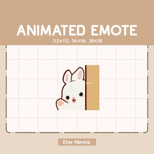 Emote animée Lapin blanc vous salue en agitant la main derrière un mur - Animal mignon de bande dessinée