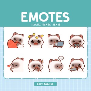Siamese Cat Emotes for Streamer (8) - Kawaii Cute Siamese Cat - Emoji Pack for Streaming