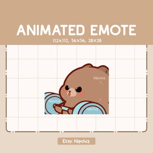 Animated Emote Chibi Grizzly Bear is Doing Workout - Cute Cartoon Emote - Ready to Use – Chibi Emote for Streaming